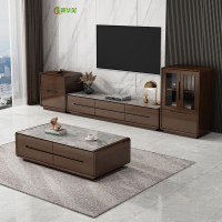 冀华美电视柜茶几组合北欧简约岩板客厅轻奢高级感小户型背景墙一体柜 胡桃色 两门高柜 600*400*950mm