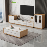 冀华美电视柜茶几组合北欧简约岩板客厅轻奢高级感小户型背景墙一体柜 原木+白色 两门高柜 600*400*950mm