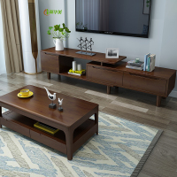 冀华美北欧实木电视柜茶几组合家用小户型客厅地柜可伸缩影视柜电视机 胡桃色 伸缩电视柜 1600*400*500mm