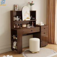 点云星辰梳妆台实木化妆桌轻奢现代卧室高级感化妆台妆镜收纳柜一体桌 1200*400*1325胡桃色梳妆台(不含凳子)