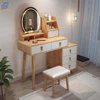 点云星辰实木化妆桌折叠实木梳妆台卧室斗柜一体简约轻奢网红风化妆桌9303S# 800*400*1350原木色+不含凳子