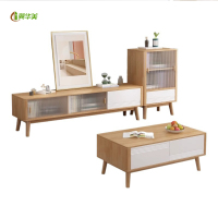 冀华美北欧现代实木电视柜茶几组合置物柜小户型客厅地柜玻璃移门储物柜 原木色 边柜 630*350*950mm