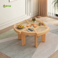 冀华美北欧实木茶几客厅家用小户型异形茶桌简约藤编多边形拼接小茶几 原木色 800*800*400mm