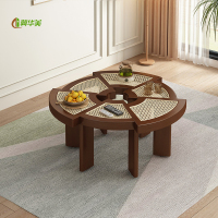 冀华美北欧实木茶几客厅家用小户型异形茶桌简约藤编多边形拼接小茶几 胡桃色 800*800*400mm