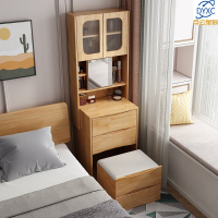 点云星辰实木梳妆台床头柜斗柜一体多功能小户型卧室化妆台收纳窄柜9017# 原木色60*40*160CM