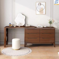 点云星辰实木斗柜梳妆台一体卧室现代简约化妆桌床尾收纳柜化妆台转角书桌 1200*400*800胡桃色