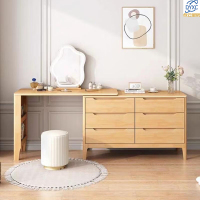点云星辰实木斗柜梳妆台一体卧室现代简约化妆桌床尾收纳柜化妆台转角书桌 1200*400*800原木色+妆镜