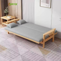 冀华美小户型简约现代家用客厅可伸缩收纳全实木多功能沙发拉床 原木色