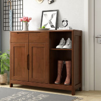 冀华美实木鞋柜玄关双门储物柜-X-08#两门两格鞋柜1204*355*920mm胡桃色