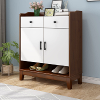 冀华美实木鞋柜一体玄关柜带抽储物柜-AT10#鞋柜1000*350*970mm胡桃+白