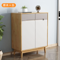 冀华美实木鞋柜玄关柜带抽收纳柜-2909#两门鞋柜800*400*986mm原木+白