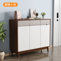 冀华美实木鞋柜玄关柜带抽收纳柜-2910#三门鞋柜1180*400*986mm胡桃+白