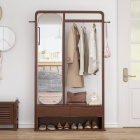 冀华美实木带镜衣帽架鞋凳鞋柜-9009#带镜衣帽架1032*400*1800mm胡桃色