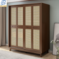 点云星辰全实木简约柜子卧室现代藤编推拉衣柜衣橱-QS-12T#推拉衣柜1200*600*1965mm胡桃色