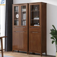 点云星辰实木书柜书架一体靠墙边柜单门带玻璃门酒柜收纳柜 单门+两门胡桃色