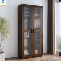 点云星辰实木书柜落地置物柜客厅轻奢收纳柜现代简约书房长虹玻璃储物柜子 AT12#无抽款800*350*1820胡桃色