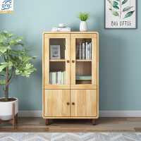 点云星辰实木书柜带玻璃柜门学生家用书橱书房书架家用卧室组合收纳整理柜AT01#700*300*1180原木色