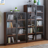 点云星辰实木书柜书房家具置物柜客厅橡木带玻璃门展示柜AT09# 胡桃色[80*30*150CM]