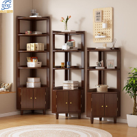 点云星辰实木转角柜落地置物架家用简易靠墙拐角书柜实用多功能三角柜多层420*400*1800胡桃色
