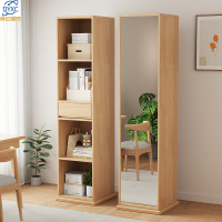 点云星辰北欧实木书柜全身镜一体旋转柜简约小户型穿衣镜储物柜9046#带镜旋转柜 400*380*1700原木色