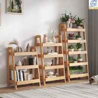 点云星辰实木书架多层置物架落地式家用卧室床头收纳架储物架客厅阳台花架BH-15# 原木色 五层[52*36*138cm]