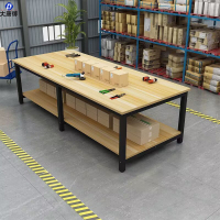 大唐御工作台双层桌子快递包装桌操作台重型流水线车间厨房实验台桌-六条腿双层长220宽100高74