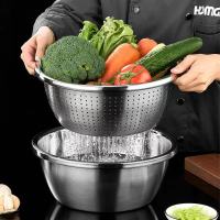 ccko304食品级欧式不锈钢盆洗菜盆沥水篮漏盆厨房家用滤水篮淘米篮子-特厚欧式盆两件套装22cm*1个