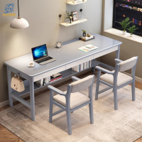 点云星辰双人实木书桌长条桌子靠墙台式电脑桌学生学习桌家用办公桌写字台-灰色单桌+升降椅2张160*60*75