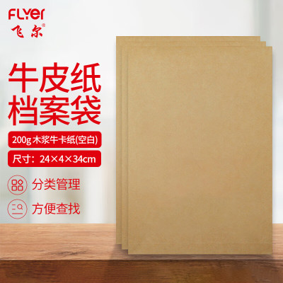 飞尔(FLYER)牛皮纸档案袋 标书合同文件资料袋[200g 木浆牛卡4cm 空白 24x34cm]100个装