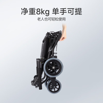鱼跃便携式轻便折叠轮椅凌跃2000铝合金手推可登机老人旅行款/