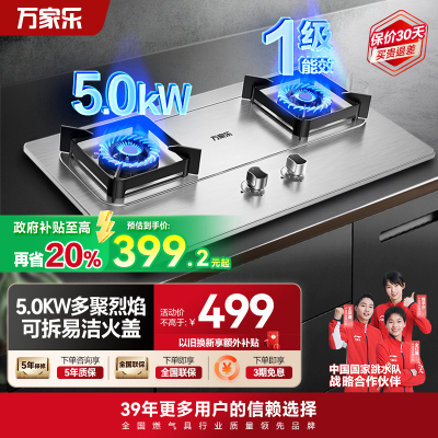 万家乐聚能猛火燃气双灶家用 煤气炉台式嵌入式5.0KW快速点火 3D立体加热 一级能效全进风 加厚不锈钢面AY5G天然气