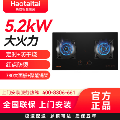 haotaitai好太太家用燃气灶 防干烧 5.2KW大火力 左右独立定时 保洁炉头 可调节底盘X403天燃气 灶具