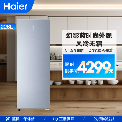 海尔(Haier)226升家用立式冰柜冷柜冷藏冷冻柜小冰箱 风冷无霜 多层独立分区 立式占地小 BD-226WEGLU1