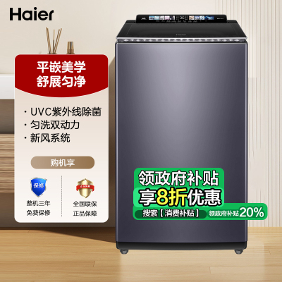 海尔(Haier)云溪系列 10公斤 变频 双动力 全自动波轮洗衣机 精华洗 后置触控屏 XQS100-BZ566H