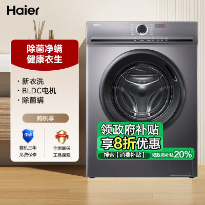 海尔(Haier)10公斤 大容量 全自动家用 滚筒洗衣机 智能变频 超薄机身 除菌螨 XQG100-B29