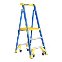 稳耐（WERNER) P170-3CN FG 三步1.95米玻璃钢平台梯工业级人字梯带轮自锁防滑踏板工程梯