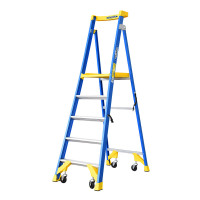 稳耐(WERNER) P170-5CN FG 五步2.5米玻璃钢平台梯工业级人字梯带轮自锁防滑踏板工程梯