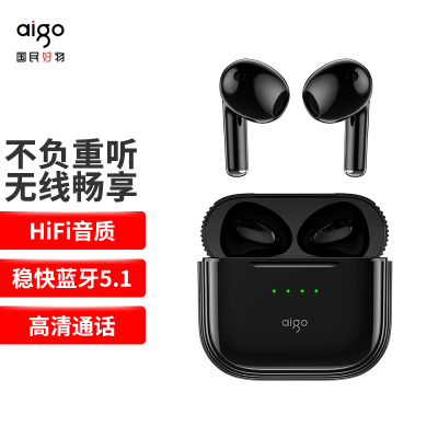 爱国者(aigo)T30 黑色真无线蓝牙耳机高清通话 蓝牙5.1 半入耳游戏运动跑步音乐耳机