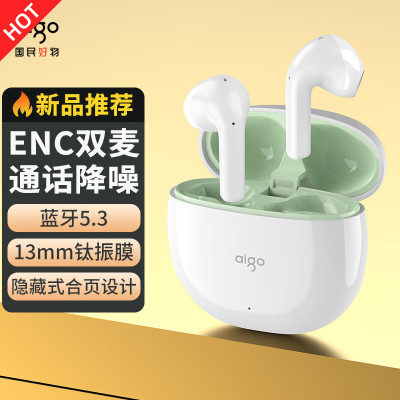 爱国者(aigo)TA80 白色真无线蓝牙耳机通话音乐耳机蓝牙5.3 入耳式游戏运动跑步耳机