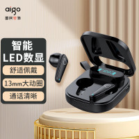 爱国者(aigo)T23真无线蓝牙耳机 黑色半入耳式触控运动游戏跑步耳机 屏显电量
