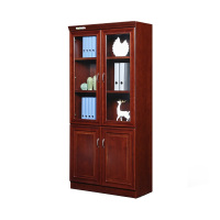 黎明 文件柜油漆木皮贴面资料档案柜书籍柜玻璃门书橱员工柜办公柜两门920*450*2000mm