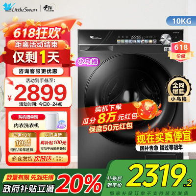 小天鹅小乌梅滚筒洗衣机10KG水魔方防缠绕智能投放大筒径洗脱一体TG100SC81家电国家政府补贴
