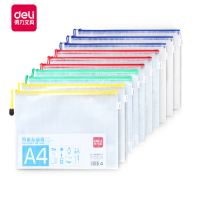得力(deli)10只 透明网格大容量拉链袋 A4软质资料补习袋小学生文件袋 试卷发票收纳办公学习用品4色混装 2704