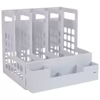 得力(deli)加厚文件框桌面收纳盒 办公室桌上资料架办公用品 浅灰[四联/加厚/笔筒]78983