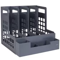 得力(deli)78983四联文件框 资料收纳框桌面文件架文件框 办公用品 深灰色
