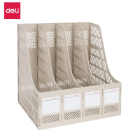 得力(deli)桌面文件框 办公室桌面四栏带标签资料文件架 书本资料收纳神器 四联文件框(9848灰色)