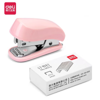 得力(deli)12#迷你便携订书机套装(订书机+订书针) 试卷装订 学习用品 粉色 0255
