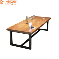 中意贝田 BT-H012 简约会议桌长桌实木会议桌工业风铁艺办公桌 椅子可定制 HJ