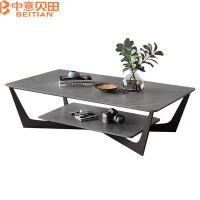 中意贝田 BT-C530 1200*700*400mm 长方形岩板茶几极简家用双层铁艺大理石茶桌 HJ