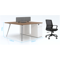 中意贝田BT-Z117 办公室电脑桌办公屏风职工位简约现代胡桃色双人位含椅子 1200*1200*750mm HJ